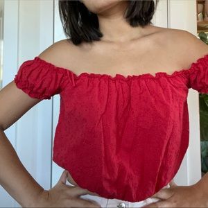 Off shoulder lace crop top